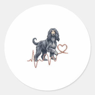 Afghan Hound Dog Heartbeat Line Heart Classic Round Sticker