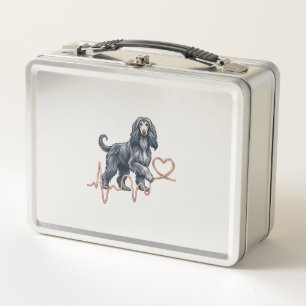 Afghan Hound Dog Heartbeat Line Heart Metal Lunch Box