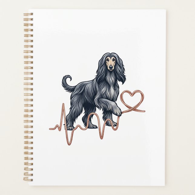 Afghan Hound Dog Heartbeat Line Heart Planner (Front)