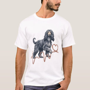 Afghan Hound Dog Heartbeat Line Heart T-Shirt