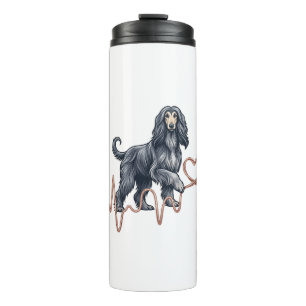 Afghan Hound Dog Heartbeat Line Heart Thermal Tumbler