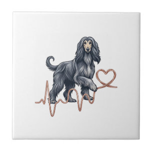 Afghan Hound Dog Heartbeat Line Heart Tile