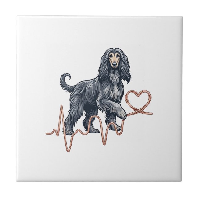 Afghan Hound Dog Heartbeat Line Heart Tile (Front)