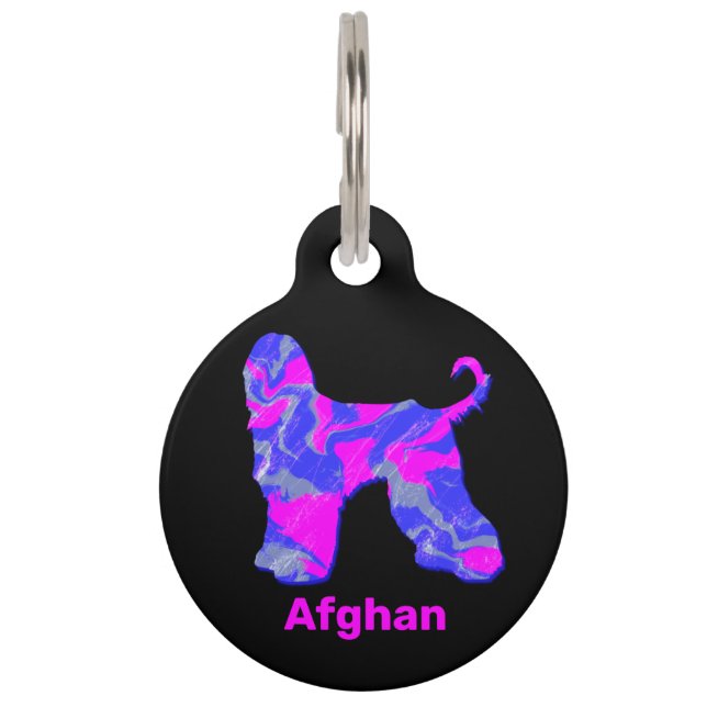 Afghan Hound Dog Hot Pink & Blue Pet Tag (Front)