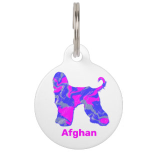 Afghan Hound Dog Hot Pink & Blue White Pet Tag