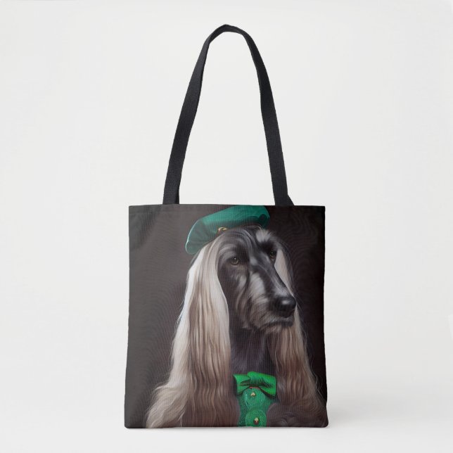 afghan hound dog in St. Patrick's Day Dress Tote Bag (Front)