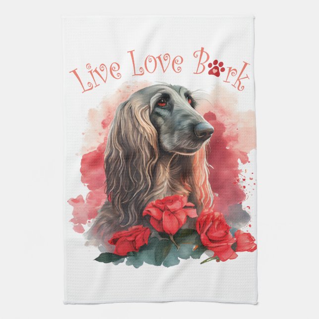 Afghan Hound Dog Mum Floral Tea Towel (Vertical)