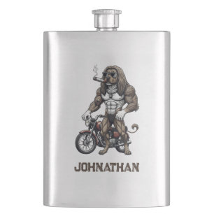 Afghan Hound Dog, muscular, tattooed, bodybuilder Hip Flask