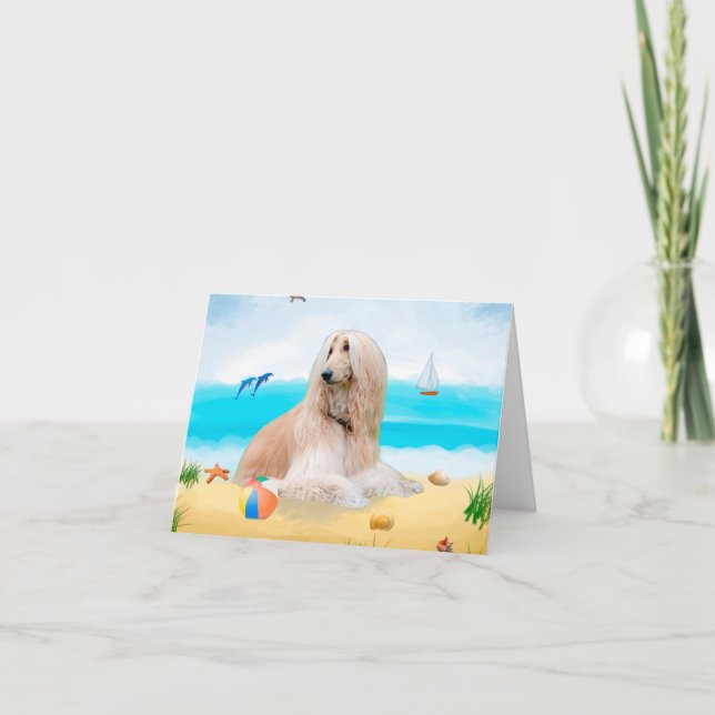 Afghan Hound Dog on Beach Card (Front)