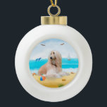 Afghan Hound Dog on Beach  Ceramic Ball Christmas Ornament<br><div class="desc">A afghan hound dog sitting on beach is a perfect gift idea for someone who love this dog breed.</div>