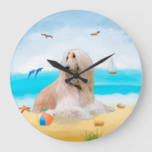 Afghan Hound Dog on Beach Large Clock