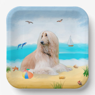 Afghan Hound Dog on Beach Paper Plate
