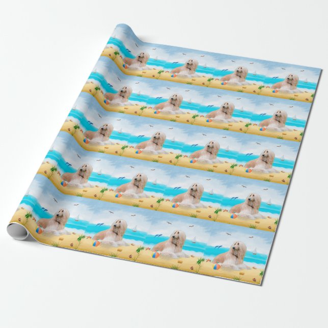Afghan Hound Dog on Beach Wrapping Paper (Unrolled)