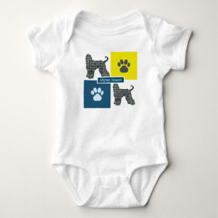Afghan Hound Dog & Paw Yellow & Blue Grid Baby Bodysuit