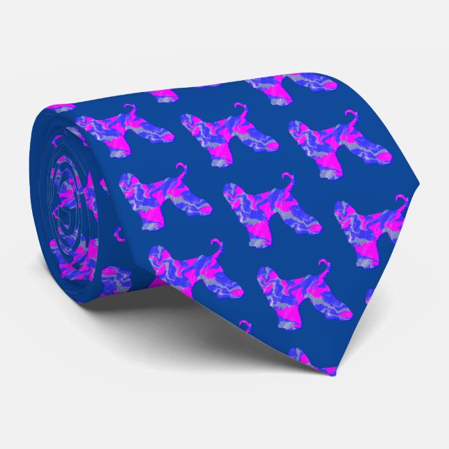 Afghan Hound Dog Pink & Blue Dark Blue Neck Tie (Rolled)