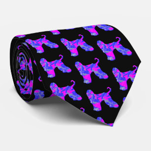 Afghan Hound Dog Silhouette Pink & Blue Black Neck Tie