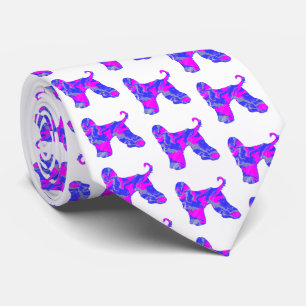 Afghan Hound Dog Silhouette Pink & Blue White Neck Tie