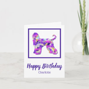 Afghan Hound Dog Silhouette Pink Purple Birthday Card