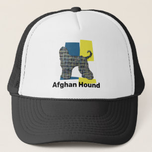 Afghan Hound Dog Silhouette Tricolour Grid Custom Trucker Hat