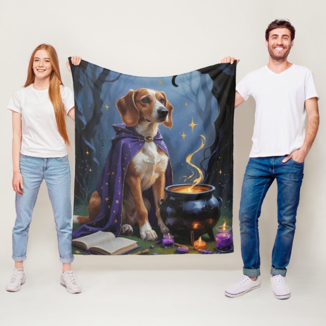 Afghan Hound Dog Whimsical Halloween Painting Fleece Blanket (In Situ)