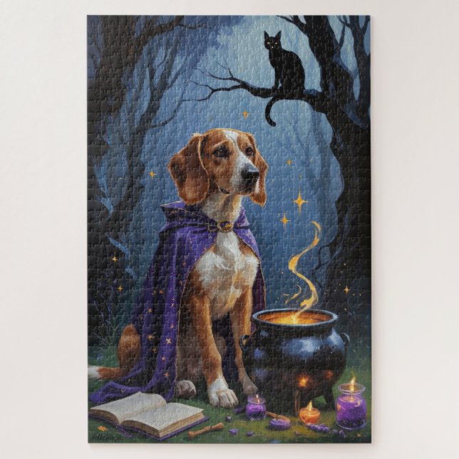 Afghan Hound Dog Whimsical Halloween Painting Jigsaw Puzzle (Vertical)