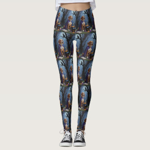 Afghan Hound Dog Whimsical Halloween Painting Leggings