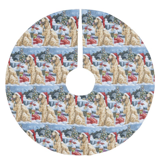 Afghan Hound Dog Winter Wonderland Christmas Joy  Brushed Polyester Tree Skirt (Front)