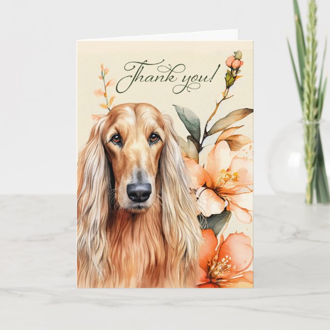 Afghan Hound Dog with Peach Lilies Thank You Card (Front)