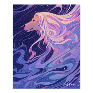 Afghan Hound dog with starry sky and water 001 Poster