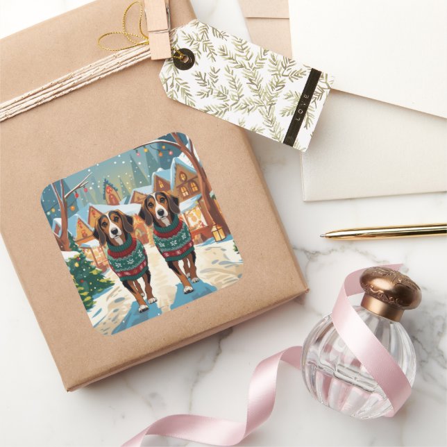 Afghan Hound Dogs Christmas Snow Holiday Square Sticker (Gifting)