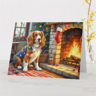 Afghan Hound Fireplace with Christmas Lights Card