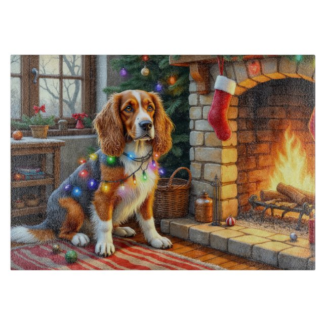 Afghan Hound Fireplace with Christmas Lights Cutting Board (Front)