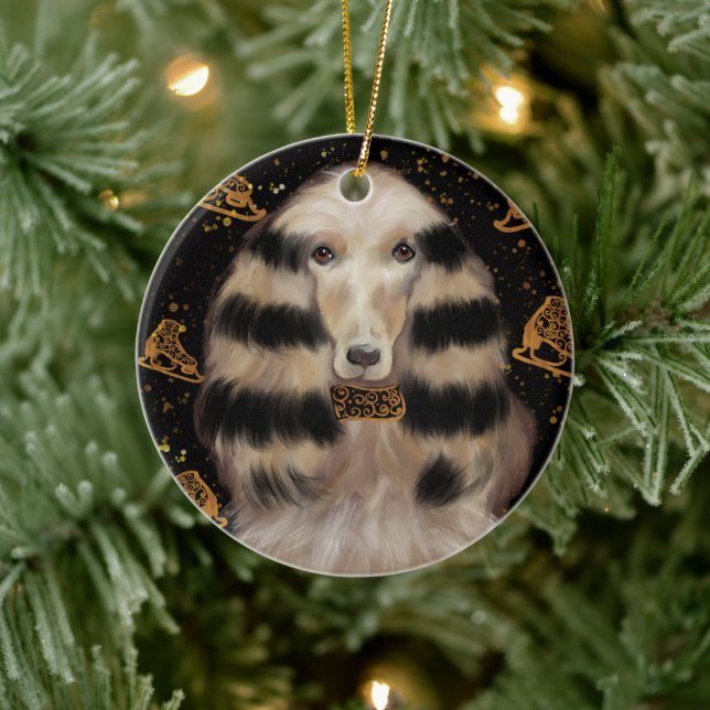 AFGHAN HOUND GOLD  CERAMIC TREE DECORATION (Tree)