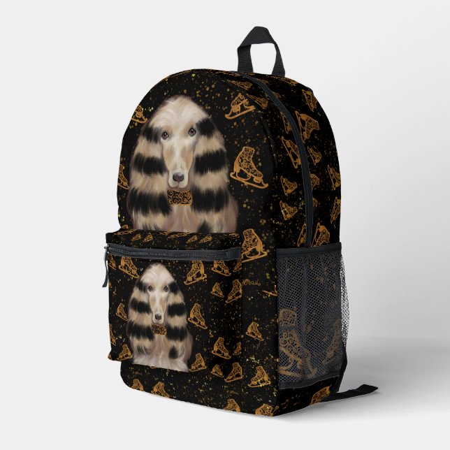 AFGHAN HOUND GOLD  PRINTED BACKPACK (Back Corner Right)