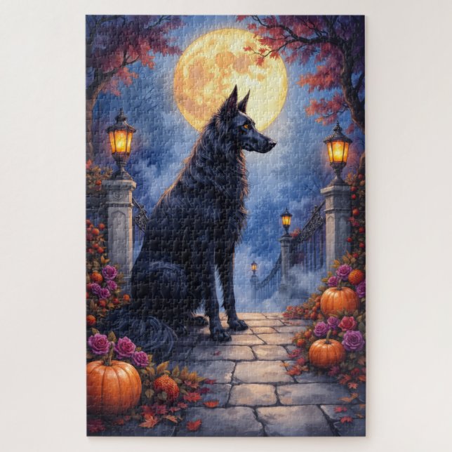 Afghan Hound Gothic Moonlight Halloween Art Jigsaw Puzzle (Vertical)