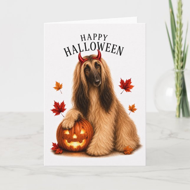 Afghan Hound Halloween Devil Dog Card (Front)