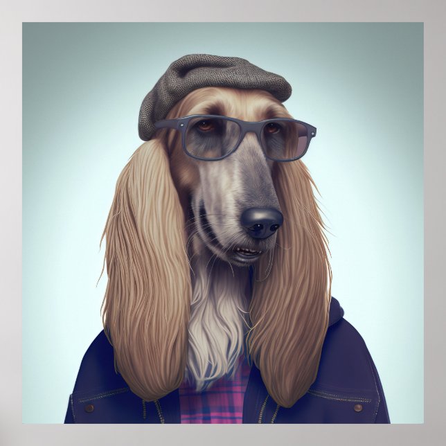 Afghan Hound Hipster Dog Poster (Front)