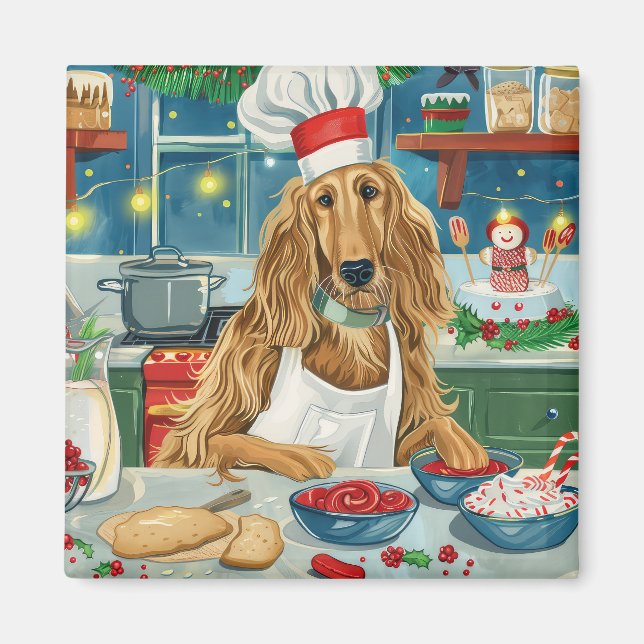 Afghan Hound Holiday Baking: Festive Christmas Magnet (Front)
