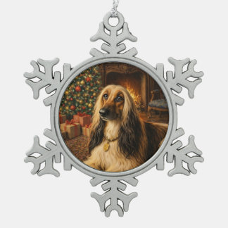 Afghan Hound Holiday Snowflake Pewter Christmas Ornament