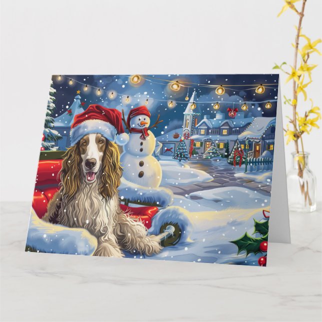 Afghan Hound in Sleigh Snow Christmas Card (Yellow Flower)