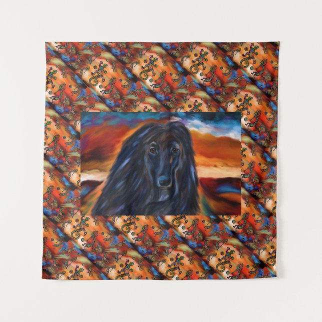 Afghan Hound Kokopelli Art Painting  Tapestry (Front)