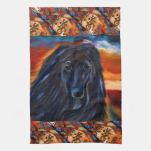 Afghan Hound Kokopelli Art Painting Tea Towel