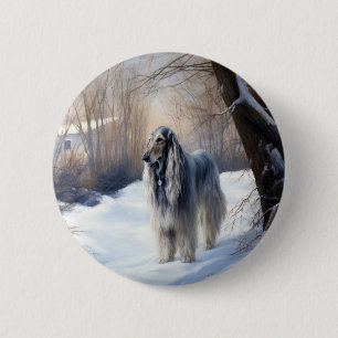 Afghan Hound Let It Snow Christmas 6 Cm Round Badge