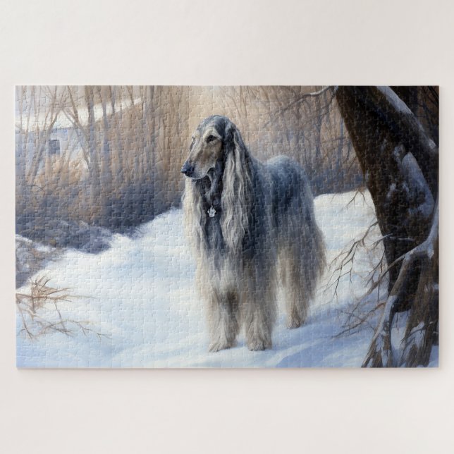 Afghan Hound Let It Snow Christmas  Jigsaw Puzzle (Horizontal)