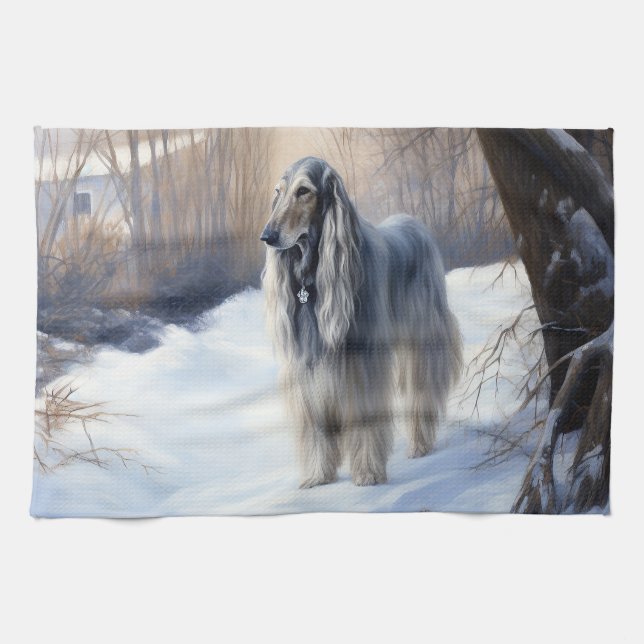 Afghan Hound Let It Snow Christmas  Tea Towel (Horizontal)