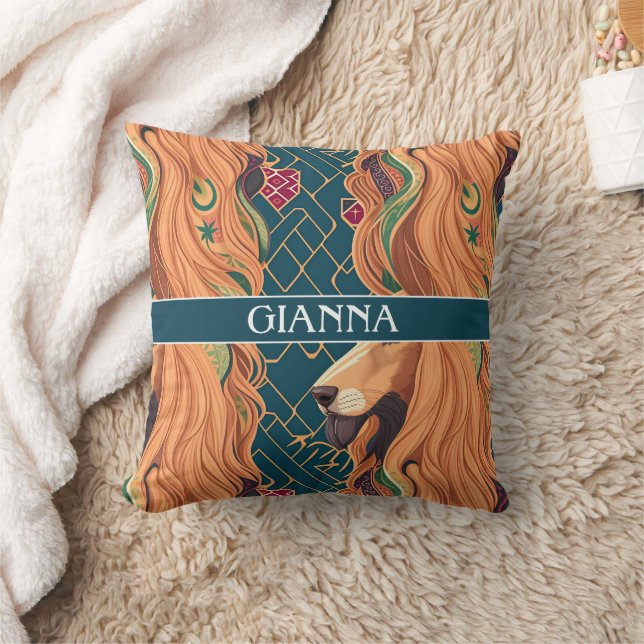 Afghan Hound Mosaic Colourful Personalised Pattern Cushion (Blanket)