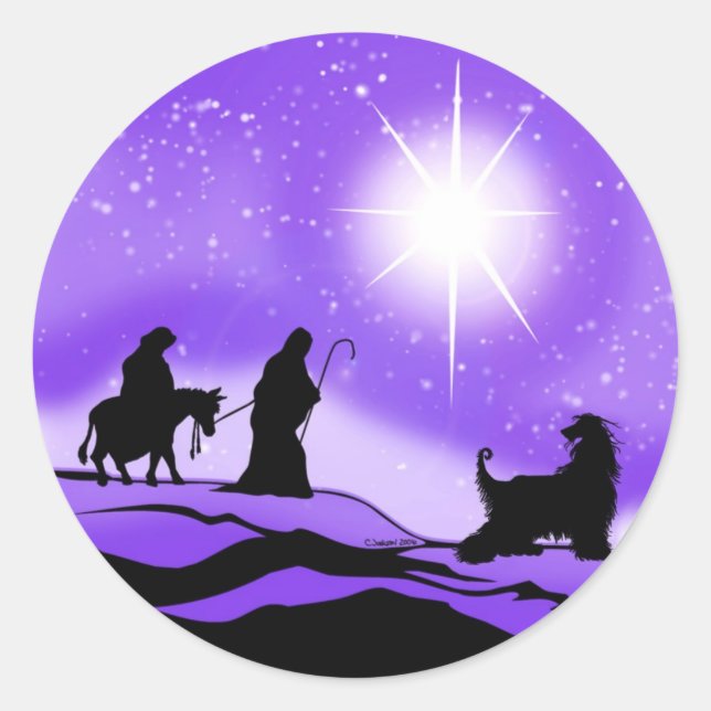 Afghan Hound Night Divine Classic Round Sticker (Front)