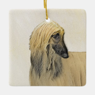 Afghan Hound Painting - Cute Original Dog Art Ceramic Ornament