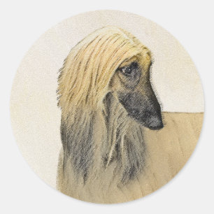 Afghan Hound Painting - Cute Original Dog Art Classic Round Sticker