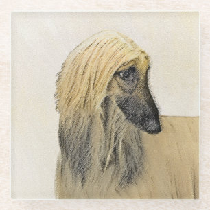 Afghan Hound Painting - Cute Original Dog Art Glass Coaster